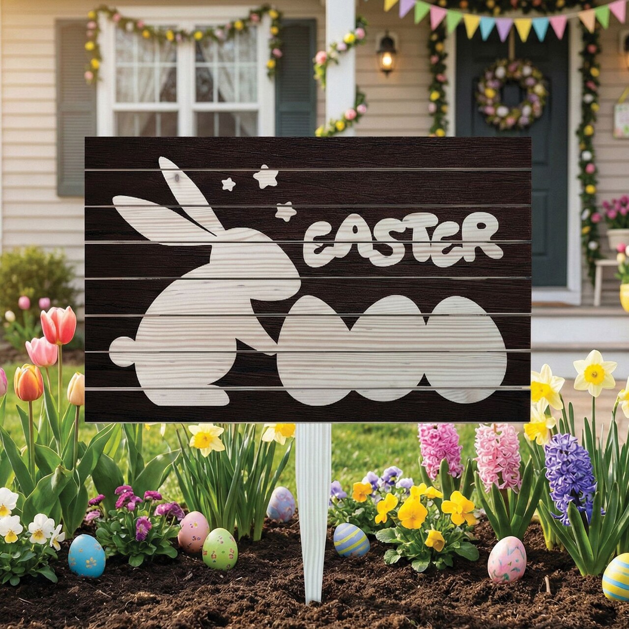 Semn de curte, Rustic Easter, 58x38 cm, Multicolor - imagine 5